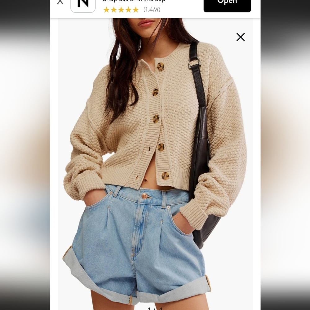 Free People Cropped Chunky Button Cardigan in Beige